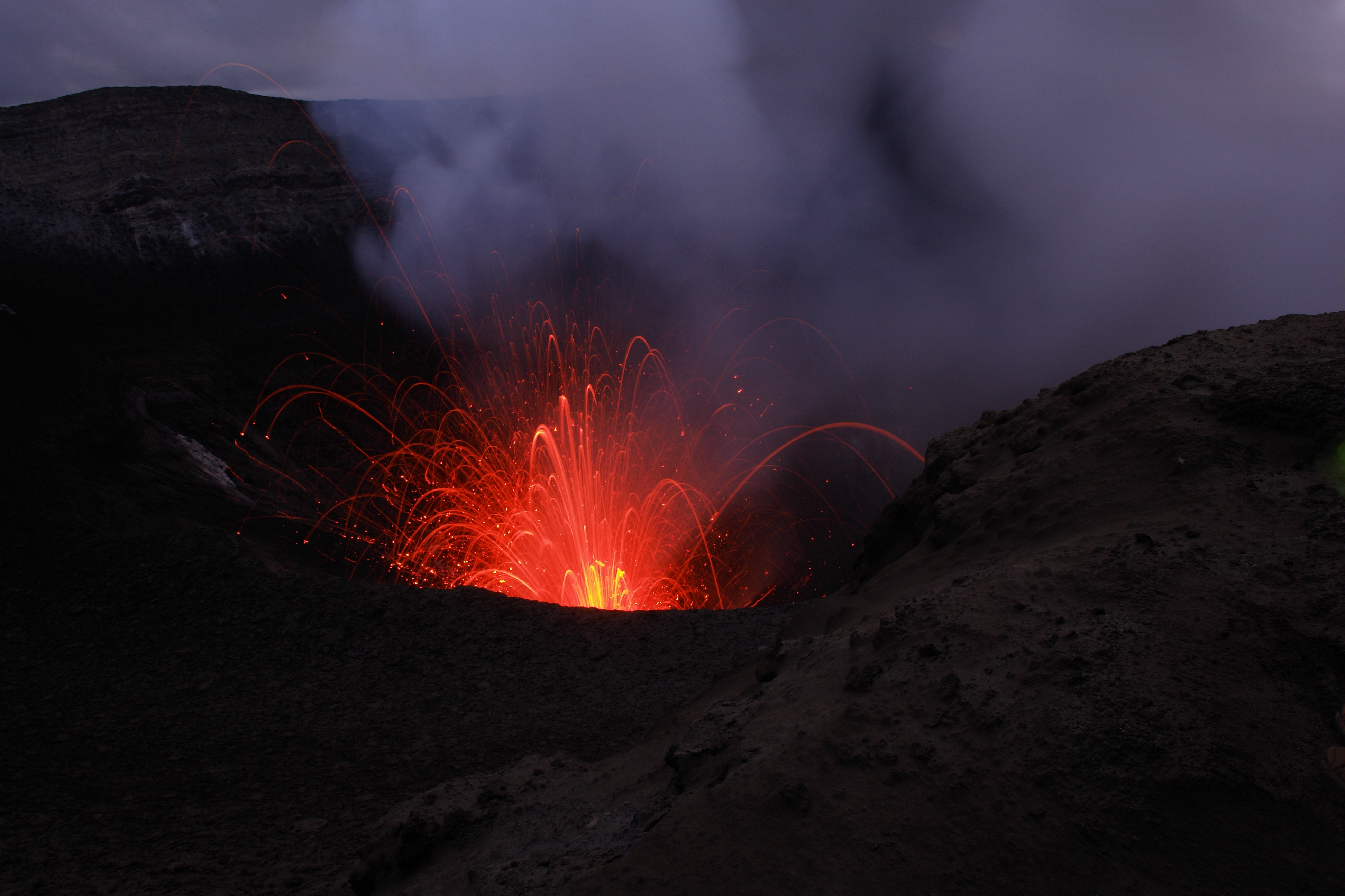 Photo of volcano with lava